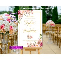 Floral Wedding Welcome Sign,Blush Gold Wedding Welcome sign,(31gw)